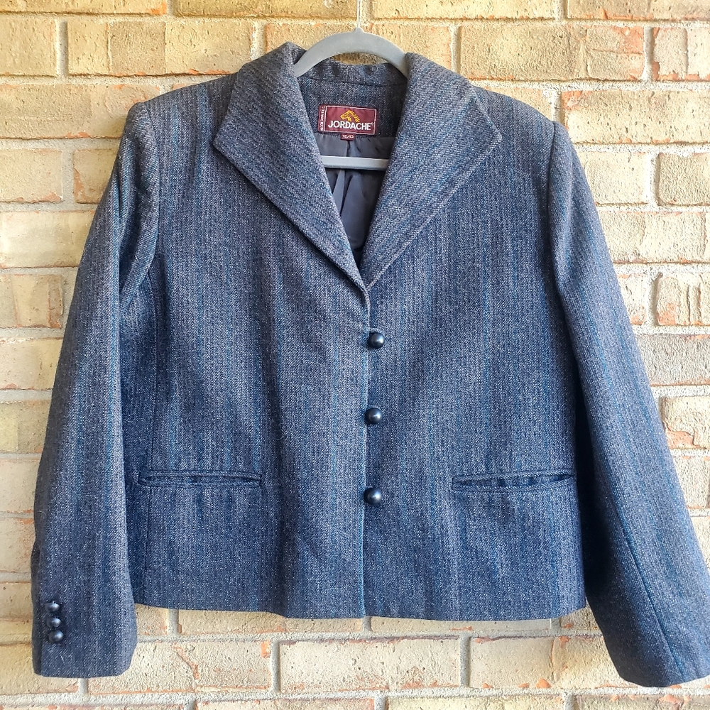 Pinstriped 90s Wool Blend Blazer in Grey, Maroon and Aqua. JORDACHE 12/13